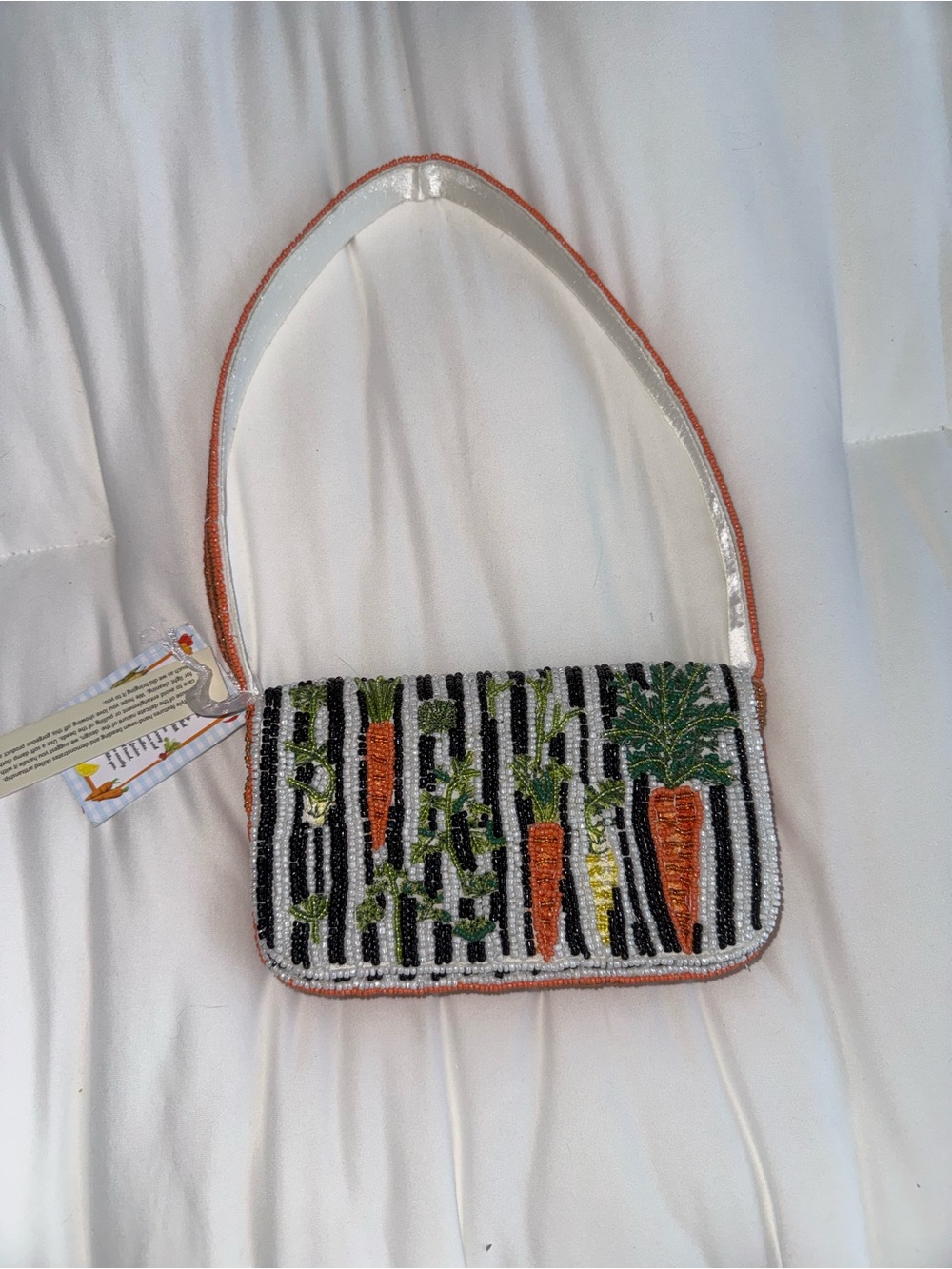 Carrot Beaded Shoulder Bag Handmade in India New with Tags